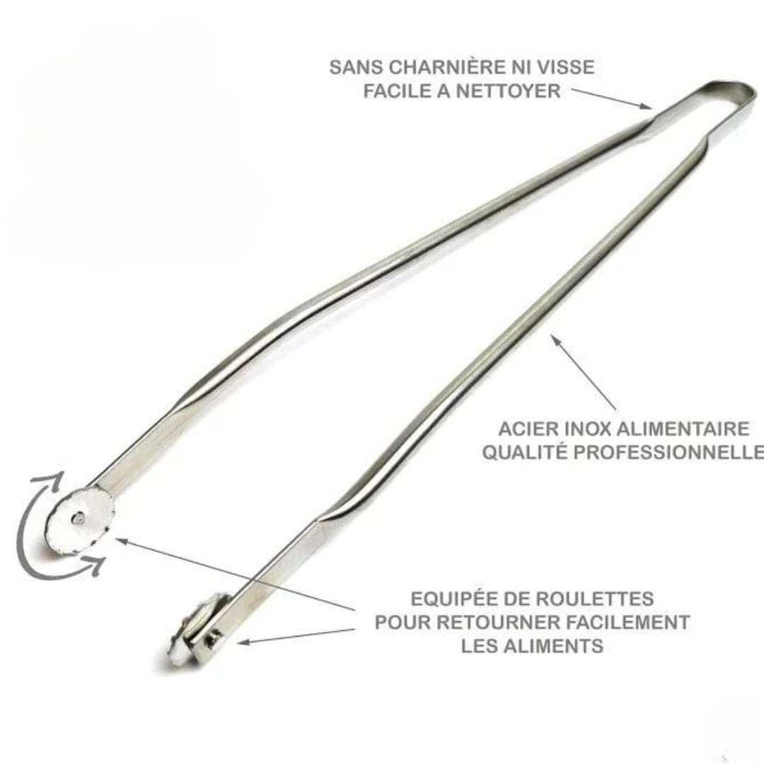 Stainless Steel Barbecue Tongs with Wheels