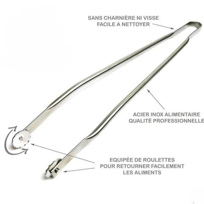 Stainless Steel Barbecue Tongs with Wheels
